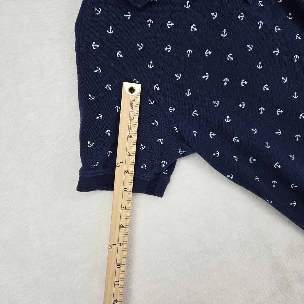 Pointer Blue Jeans Polo Shirt Mens Medium Navy Blue Anchor Print Nautical Casual